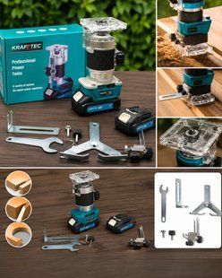 Фрезер Krafftec Germany 48v ручний кромковий до 30 мм Фрезер для кромки безщітковий Фрезер для дерева з набором фрез 3063962377 фото