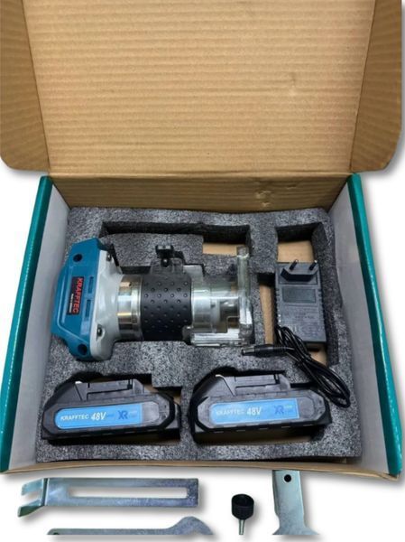 Фрезер Krafftec Germany 48v ручний кромковий до 30 мм Фрезер для кромки безщітковий Фрезер для дерева з набором фрез 3063962377 фото