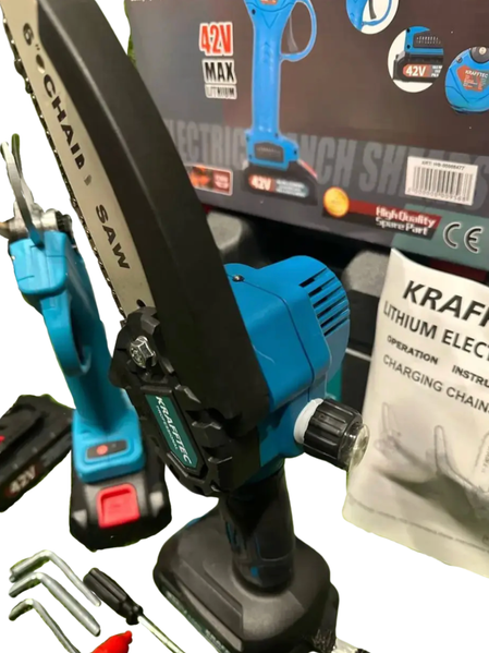 Секатор і ланцюгова пила Krafftec 42V/4Ah акумуляторний комплект Набір акумуляторного інструменту 2в1 2962171834 фото
