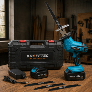 Пила шабельна Krafftec Germany 48v акумуляторна 4 полотна Електроножовка по дереву та металу з 2 акб 6Ah Німеччина! 3063962380 фото