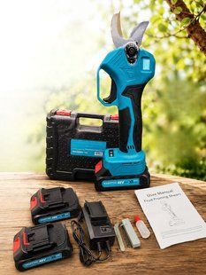 Секатор для дерев Krafftec 48V з екраном акумуляторний для саду професійний до 35 мм з 2 АКБ у кейсі 3055097521 фото